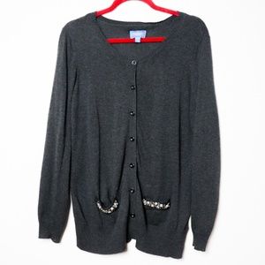 Simply Vera | Grey Button Up Rhinestone Cardigan